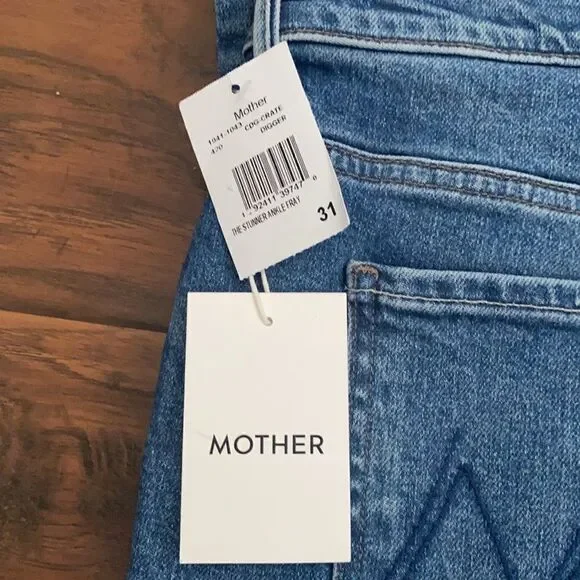 Mother The Stunner Ankle Fray Distressed Blue Denim Jeans Casual Crate Digger - Picture 12 of 16